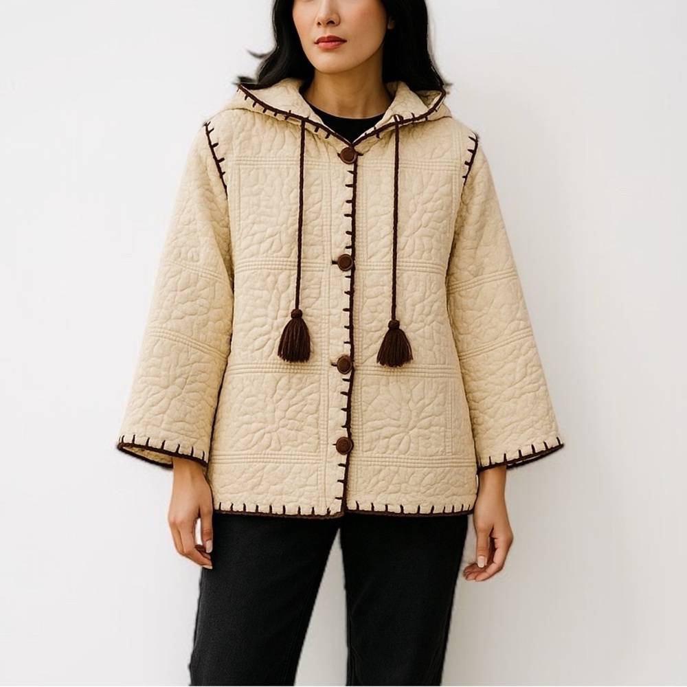 Vintage 70’s Handmade Hooded Blanket Jacket In Ivory | Size M